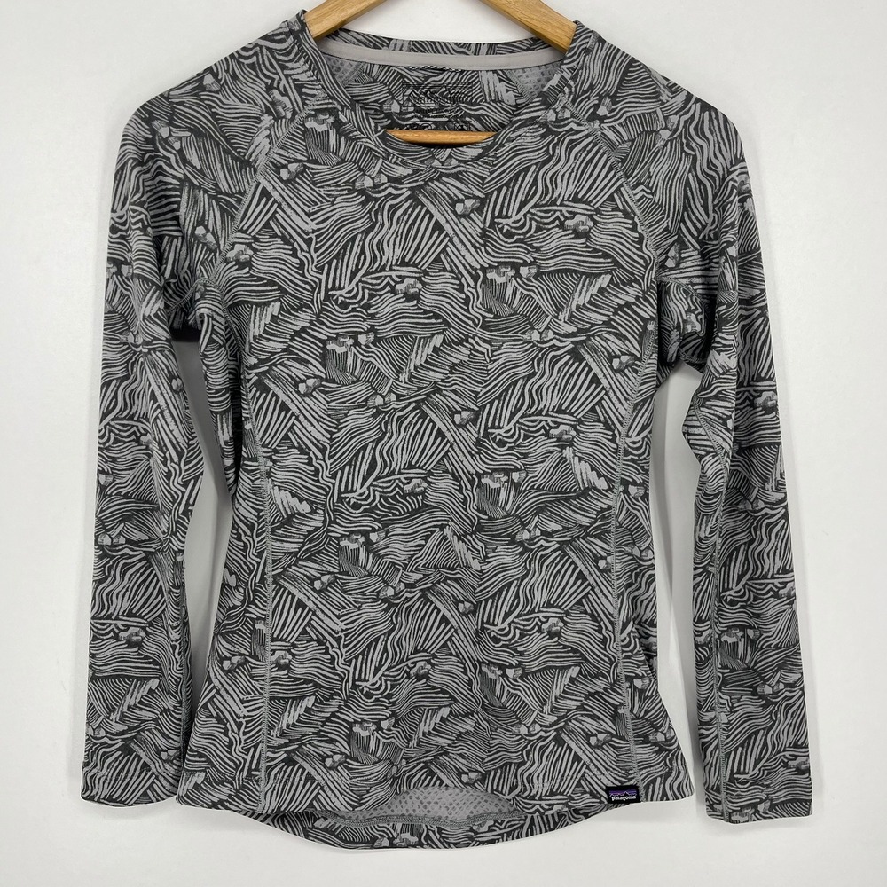 Patagonia Capilene Midweight Baselayer XS Grey Abstract Print Crew Neck Top
